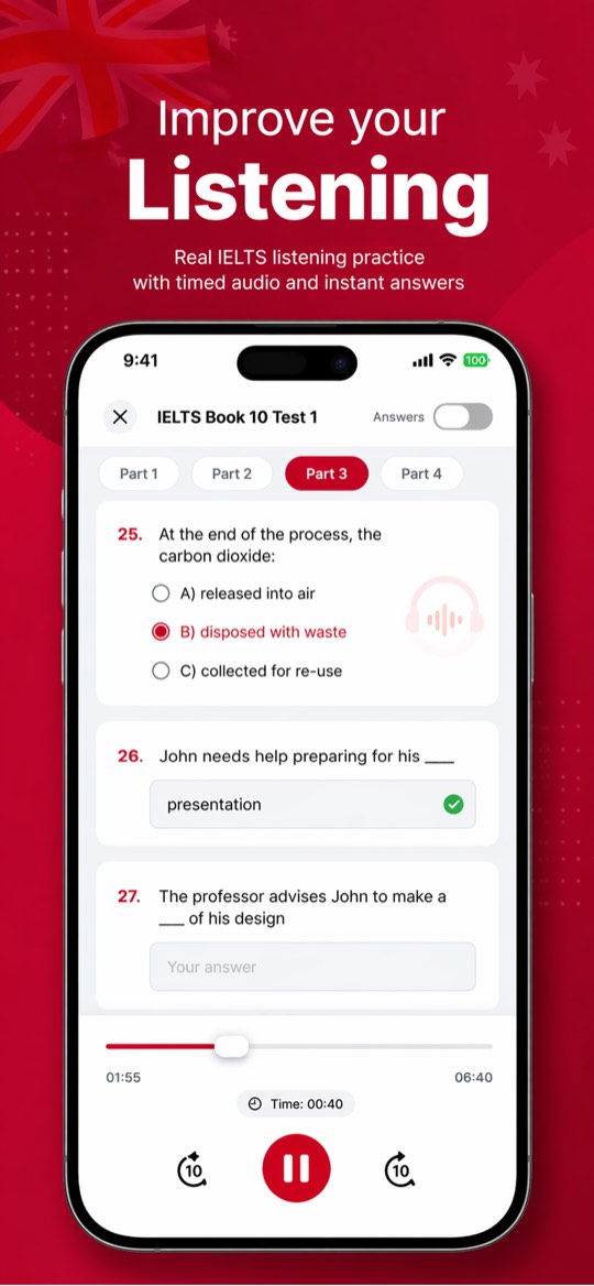 IELTS listening practice with timed audio