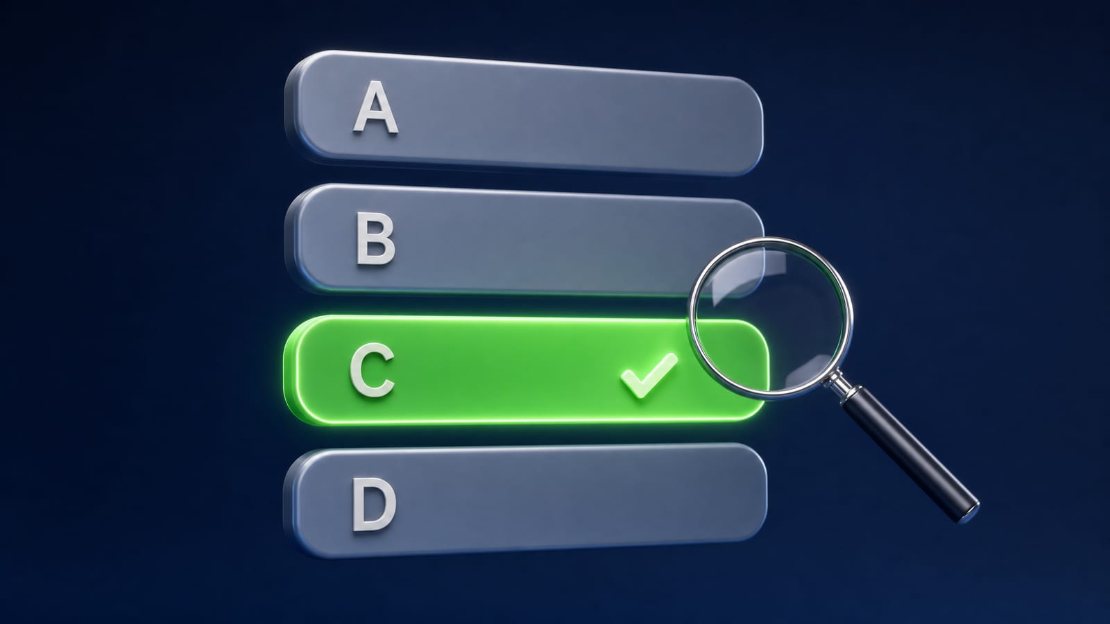 Four answer buttons labelled A to D, with C highlighted as the correct answer